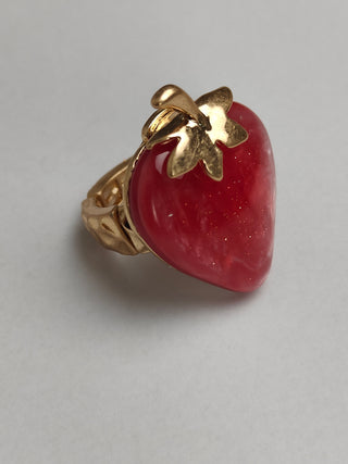 Anello Fragola – Regolabile, Dorato, Antiallergico