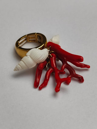 Anello Corallo – Regolabile, Dorato, Antiallergico