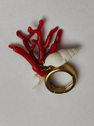Anello Corallo – Regolabile, Dorato, Antiallergico
