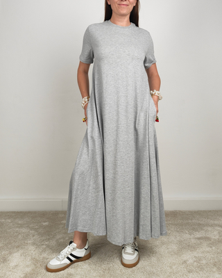 Abito T-shirt Lungo in Cotone Grigio